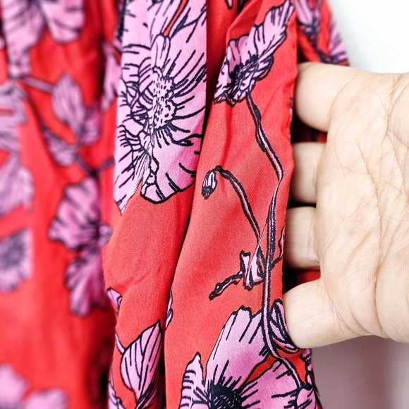 Band Of The Free Sz M Floral Red and Pink Smocked Pocker Strap Flowy Sundress - Picture 4 of 11